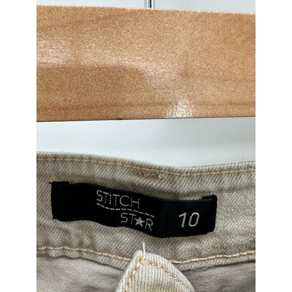 Stitch Star Jeans Women 10 Khaki Tan Denim Wide Leg Cotton Blend Five Pocket - Picture 5 of 8